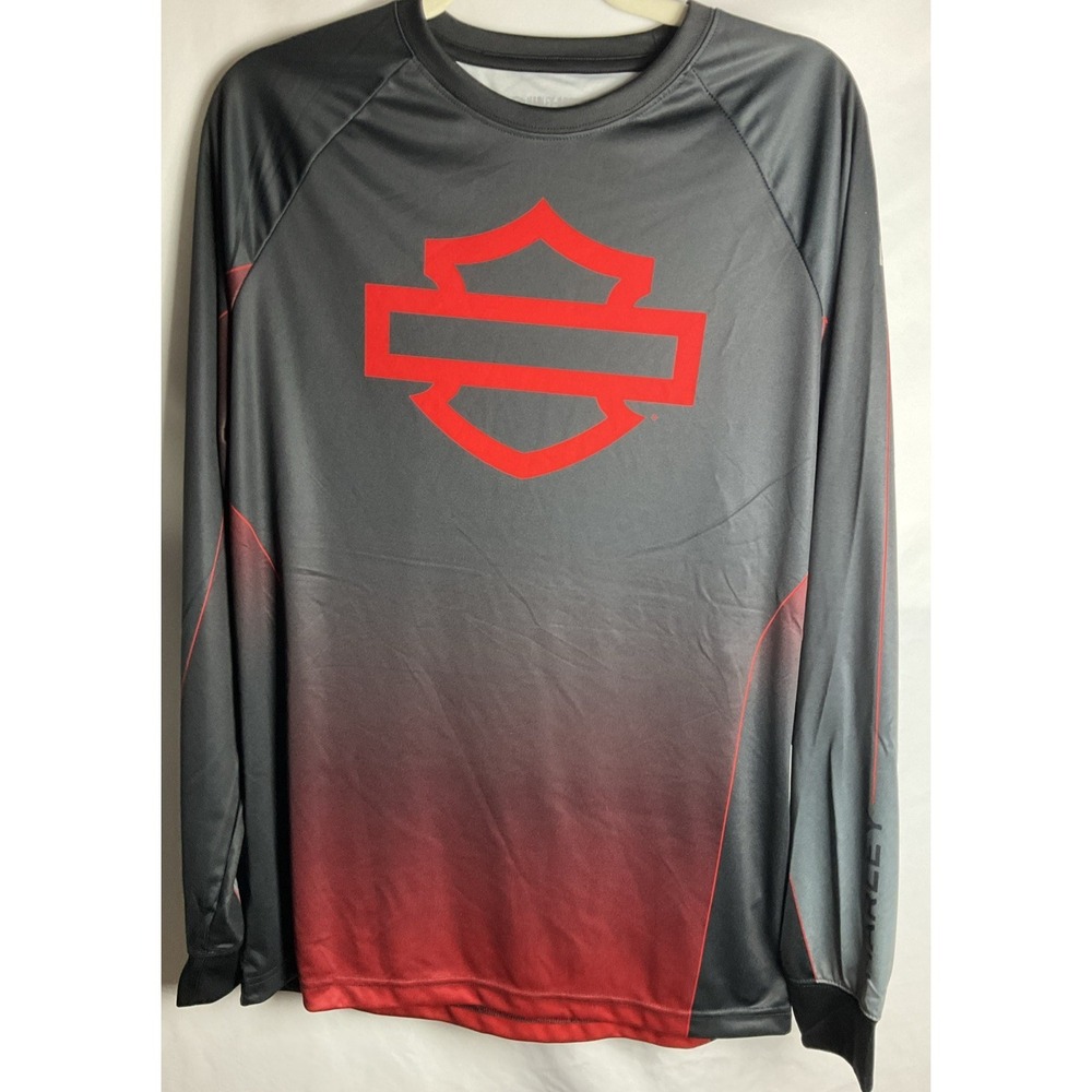Harley Davidson Men Long Sleeve Black Red Sz M Logo Motorcycle Riding Rash Guard